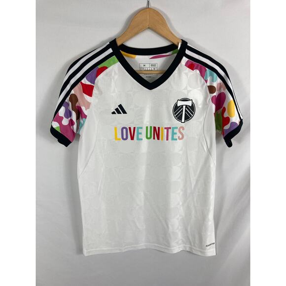 Adidas Mens White Portland Timbers 2023 Pride Pre Match Top Size Medium - Picture 2 of 5